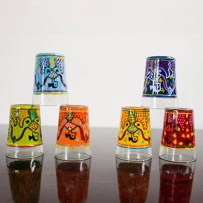 Hand Painted Tea Glass set of 6: Celabration Dancing Dolls