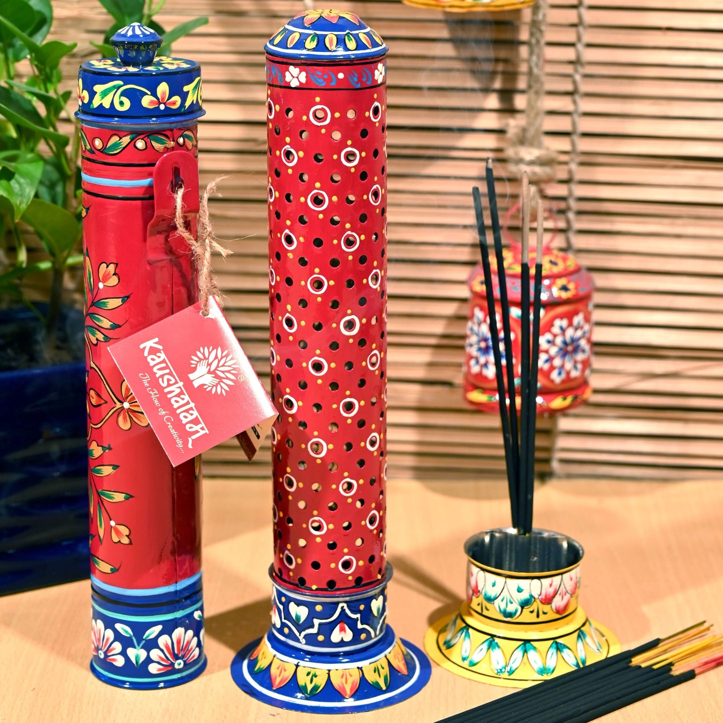 Incense Stick Burner & Holder Set of 2 - Red Floral