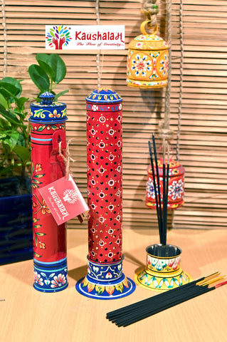 Incense Stick Burner & Holder Set of 2 - Red Floral