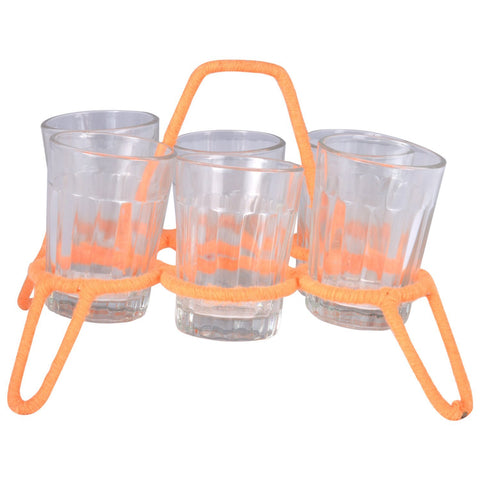 Set of six clear tea glasses with stand (Chikha): Peach Stand