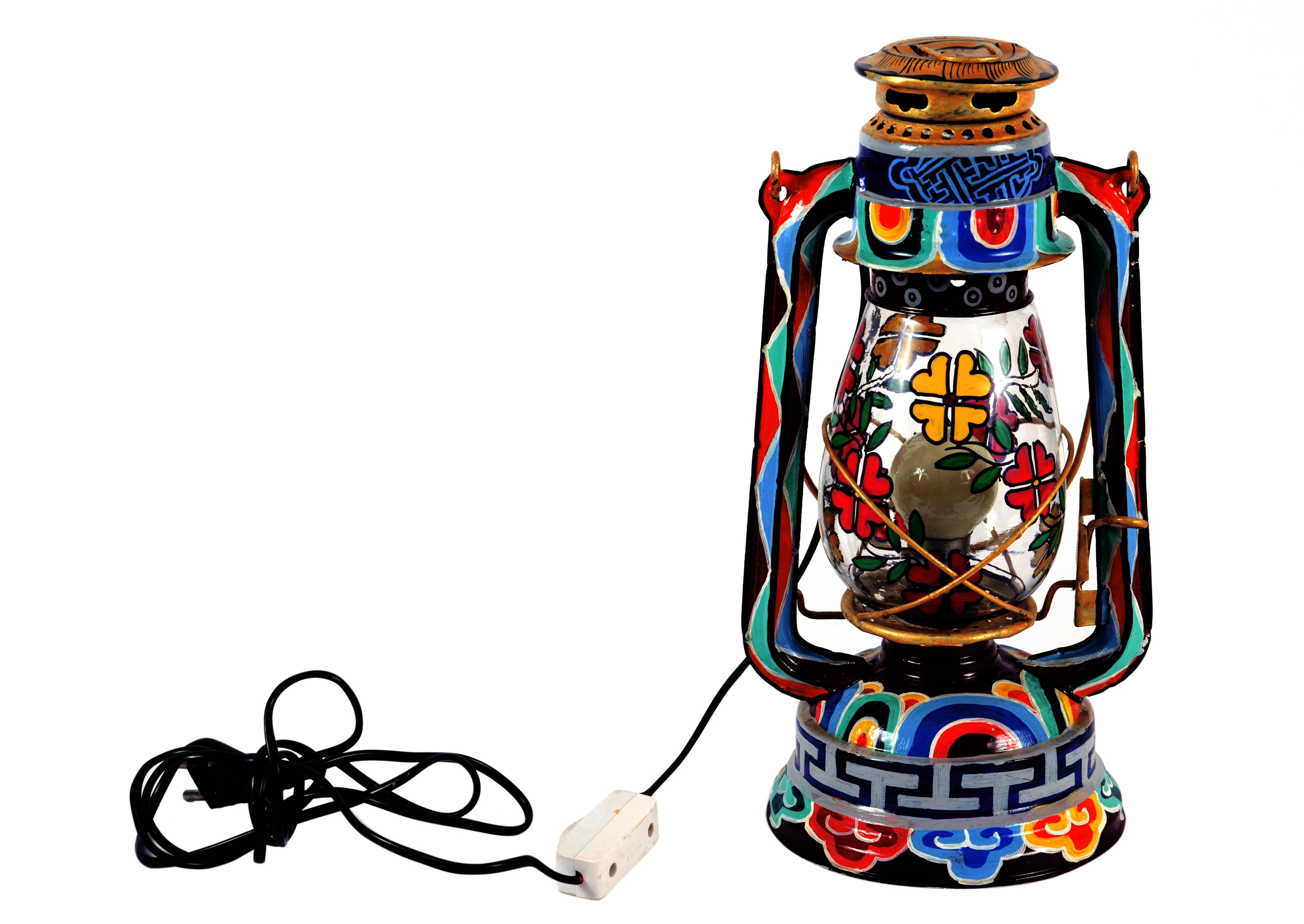Hand Painted Hurrican Lantern with Bulb : Pure Bliss Ladakhi Art