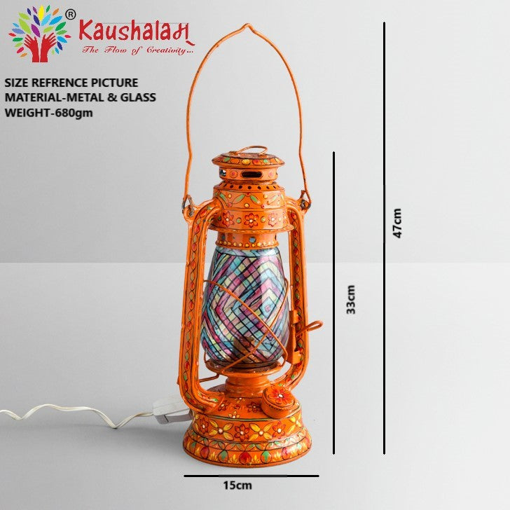Hand Painted Hurrican Lantern with Bulb : Red Celebration