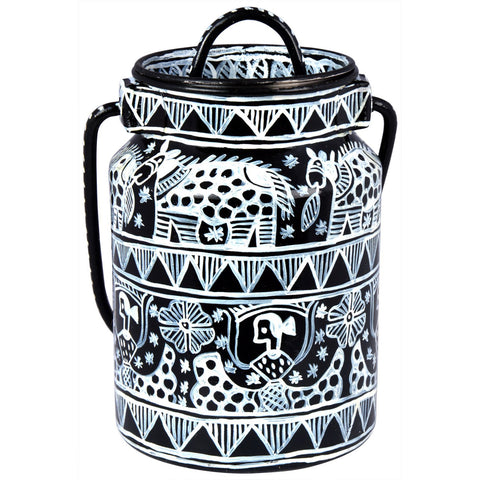 Kaushalam Hand Painted Steel Bucket: "Celebration"- Cookie Jar