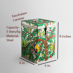 Traditional Canister : "Parrots on the Tree" Madhubani Painting Tin