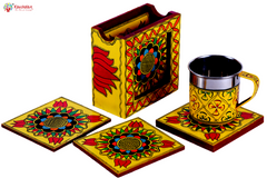Hand Painted Madhubani Coasters set of 6 with holder -MANDALA
