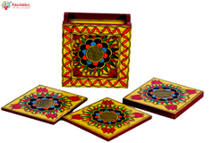 Hand Painted Madhubani Coasters set of 6 with holder -MANDALA