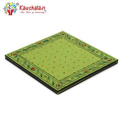 Hand Painted Coasters -Lime Green , Mughal Art