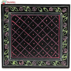 Hand Painted Coasters set of 6 with holder - Black Mughal Art