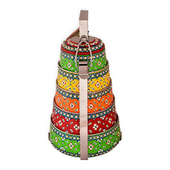 Kaushalam hand painted 5 tier steel pyramid tiffin- Multicolored  Lunch box, Meal for family, Picnic box, large Bento box, Christmas gift, reusable tiffin