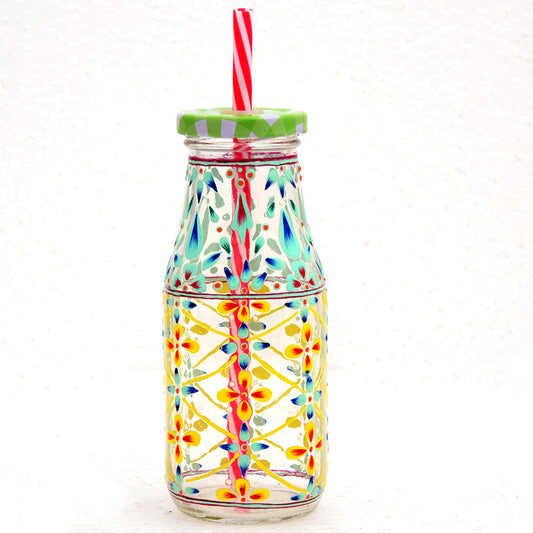 Hand Painted Juice Jar - Sipper-  "Tranquil" Set of 4 Bottles