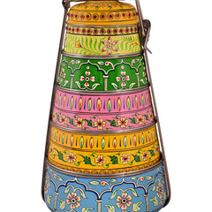 Kaushalam hand painted 5 tier steel pyramid tiffin- Pink city, Lunch box, Meal for family, Picnic box, large Bento box, Christmas gift, reusable tiffin