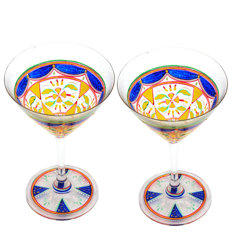 Hand Painted Cocktail/Mocktail glasses set of 2 Flora,Perfect couple gift, Bar lovers Collectible