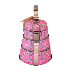Hand Painted 3 Tier Steel Lunch Box- Indian-style tiffin carrier, Bombay Dabba