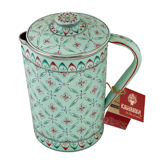 Hand Painted water jug- Aqua green Stainless steel pitcher/ Juice pitcher