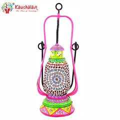 Hand Painted Lantern with Bulb : Ethnic Mosaic Bed Side Lamp, Pink & Yellow