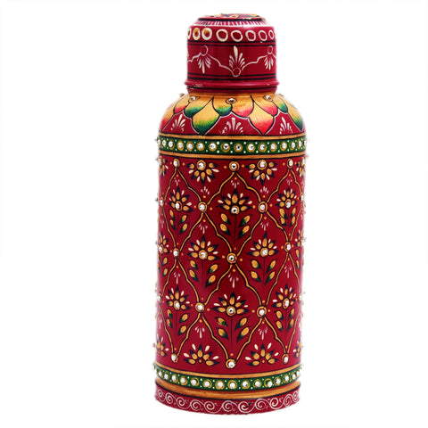 Hand Painted Steel Water Bottle- Maroon with Crystals