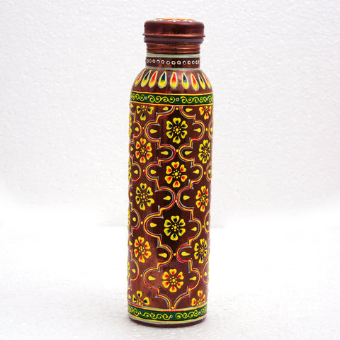 Hand Painted Copper Water Bottle- Copper with Crystals