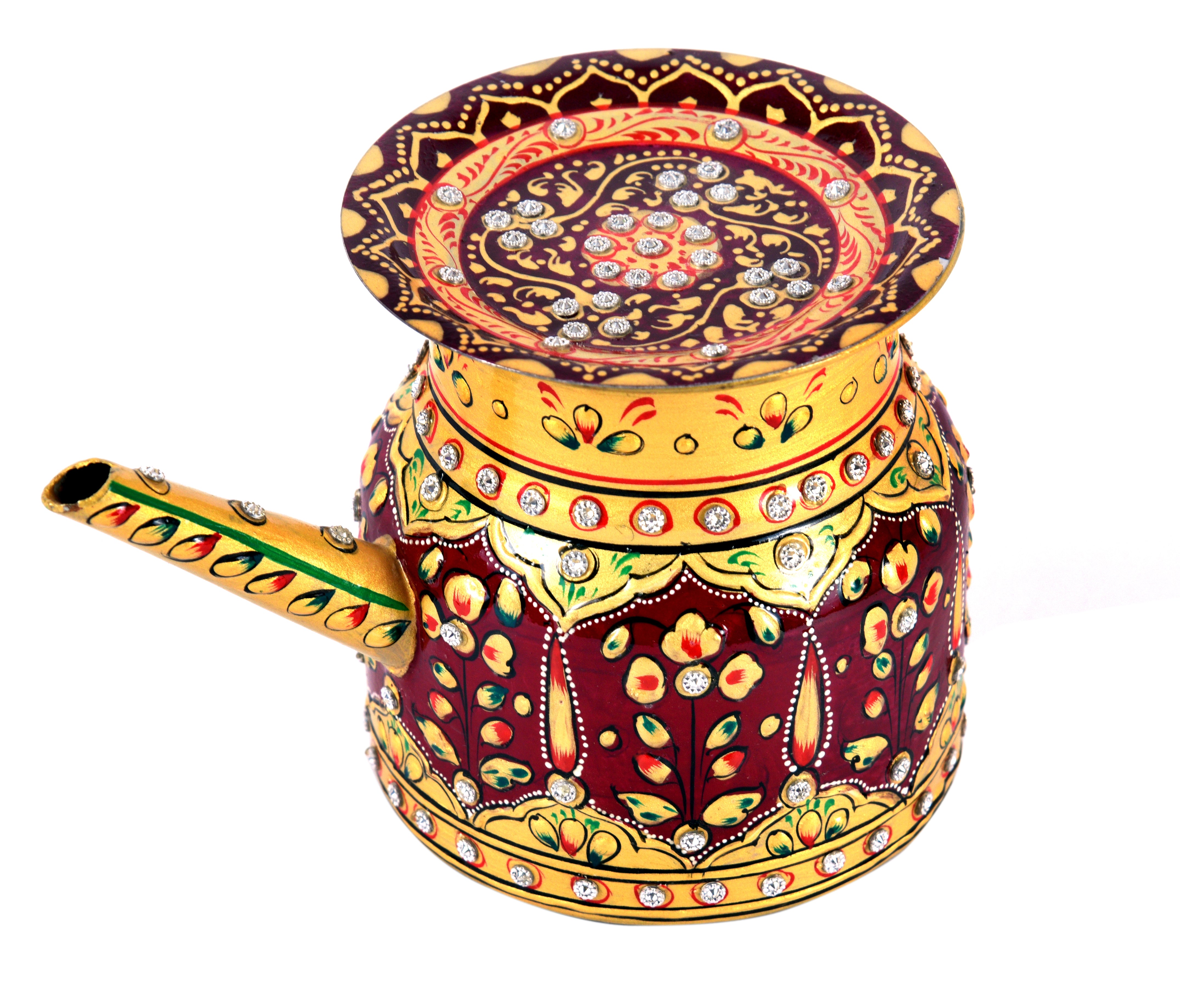 Hand Painted Copper Pitcher Small : Mughal Pattern with Crystals