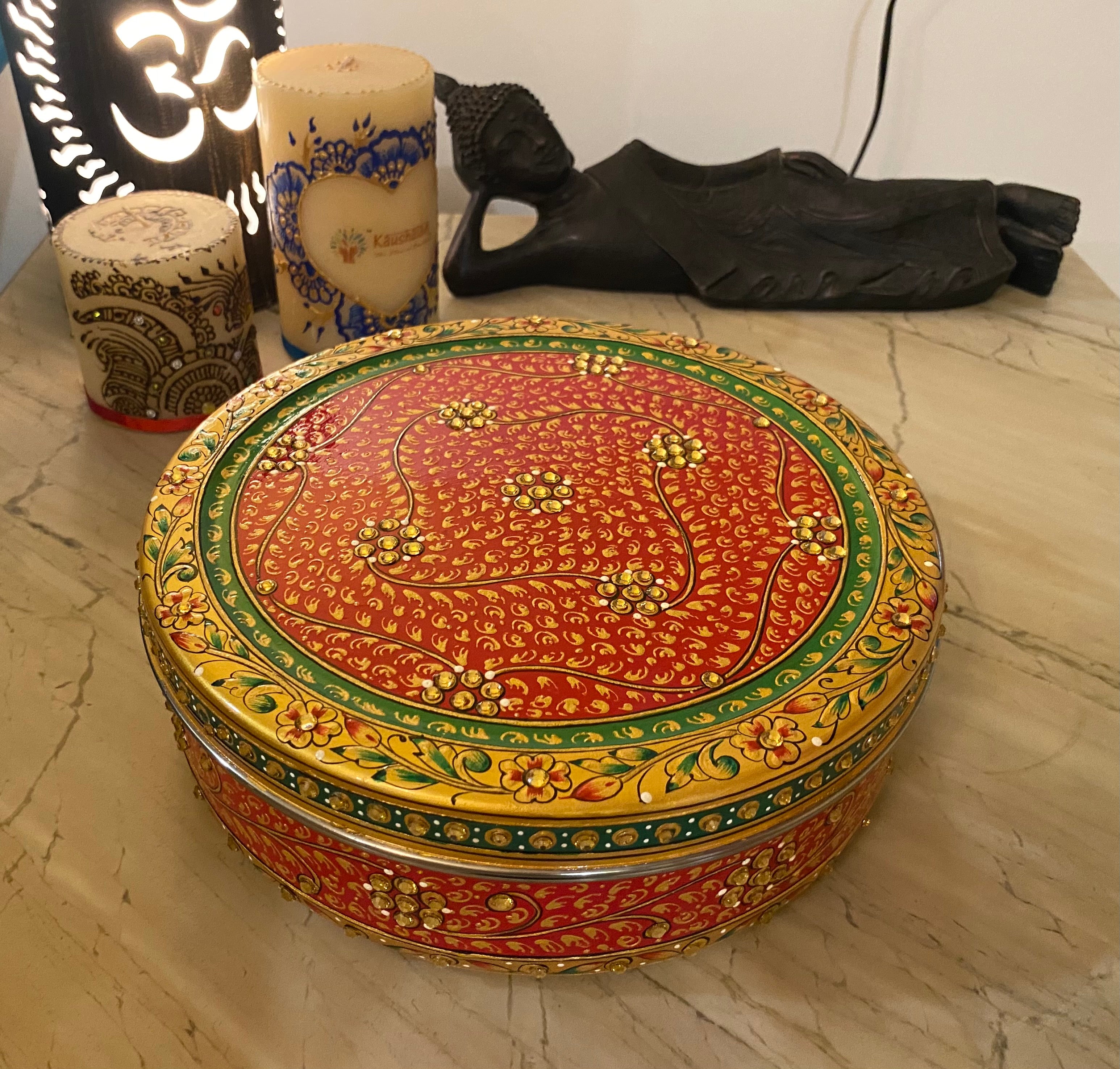 Kaushalam Hand Painted Spice Box - Masala Box, Spice Containers, Indian Masala daani