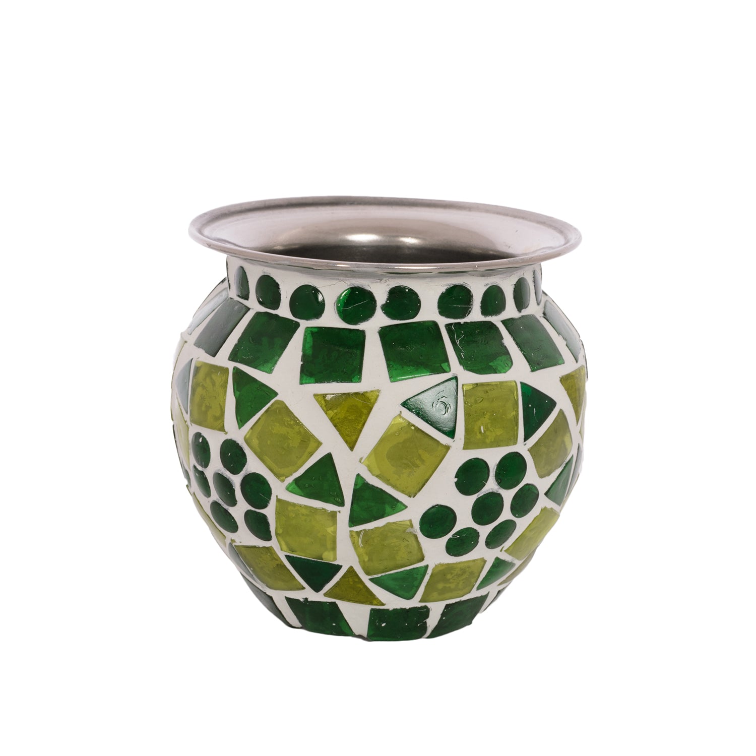 Mosaic Vase, Kalash, Sugar Bowl : Green Mosaic Pot