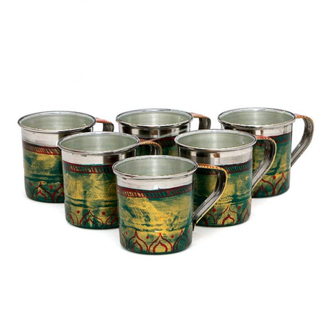 Hand Painted Tea Cup Set 6 : ANTIQUA GREEN
