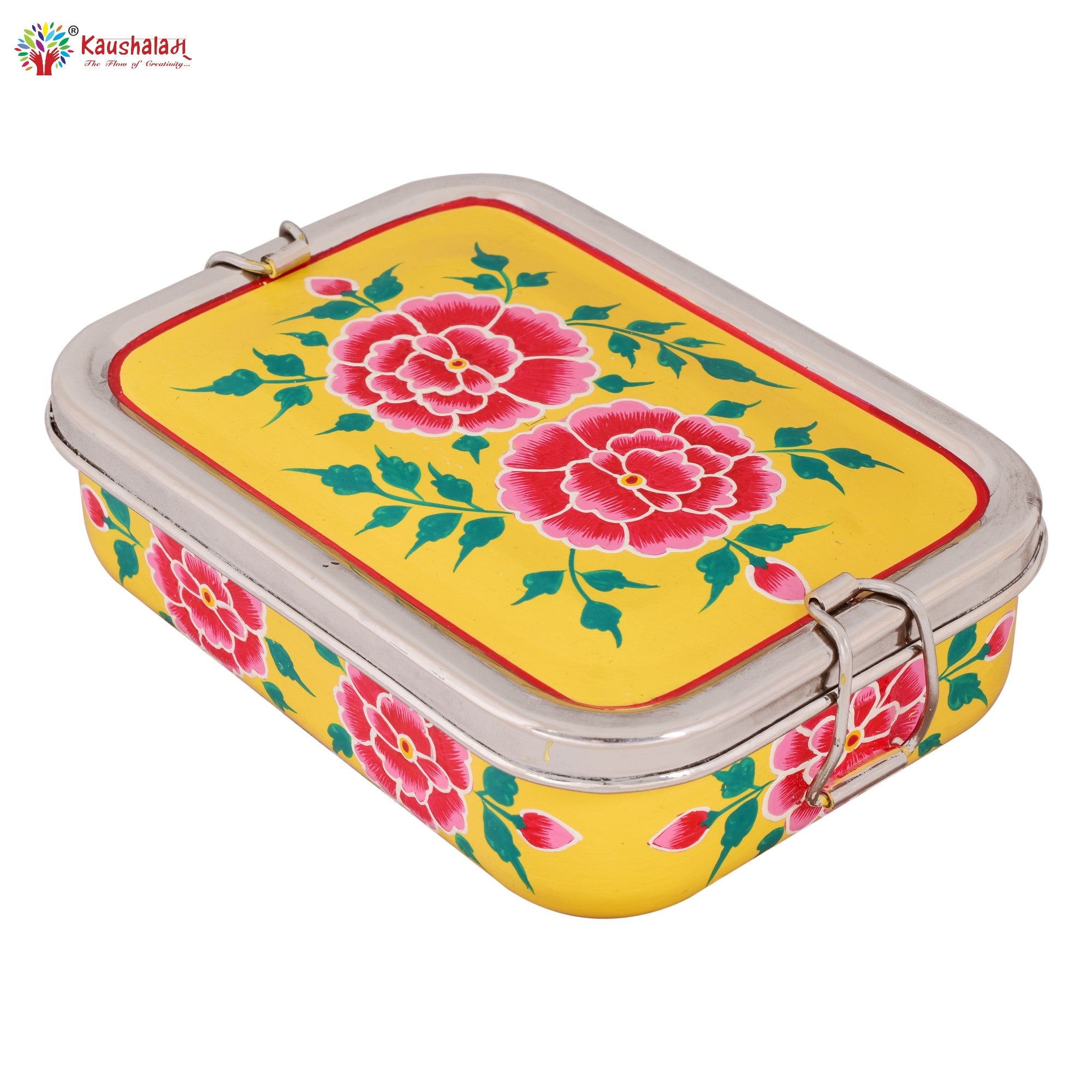 Hand Painted Lunch Box , Bento Box : School Lunch Box: Yellow Floral