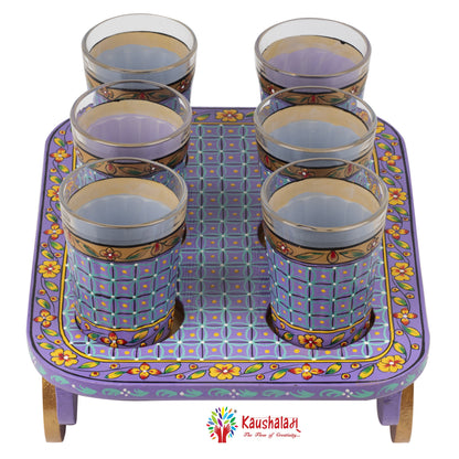 Tea Set Veri Peri - Hand Painted Tea Kettle, 6 glass & A Cart Set