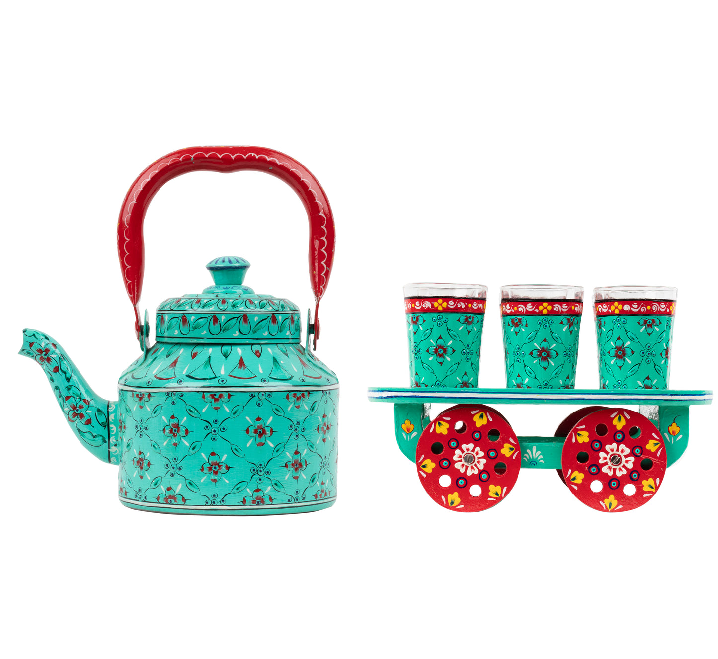 Hand painted Tea set with tea trolley