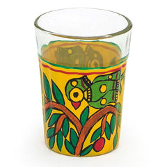 Hand Painted Tea Glass set of 6- Parrots on the tree