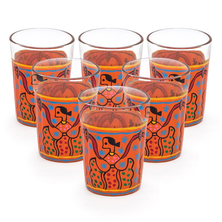 Hand Painted Tea Glass set of 6- Celebration