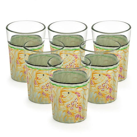Hand Painted Tea Glass set of 6- Fish