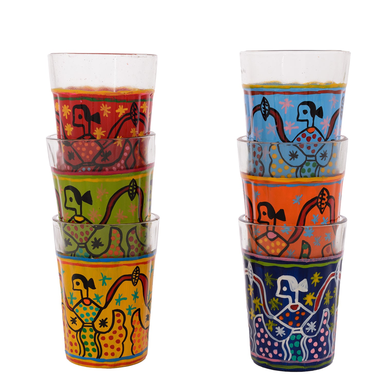 Hand Painted Tea Glass set of 6: Celabration Dancing Dolls