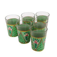 Hand Painted tea glass set of six with stand: Mughal