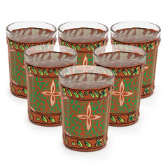 Hand Painted Tea Glass set of 6 - Rust Colour