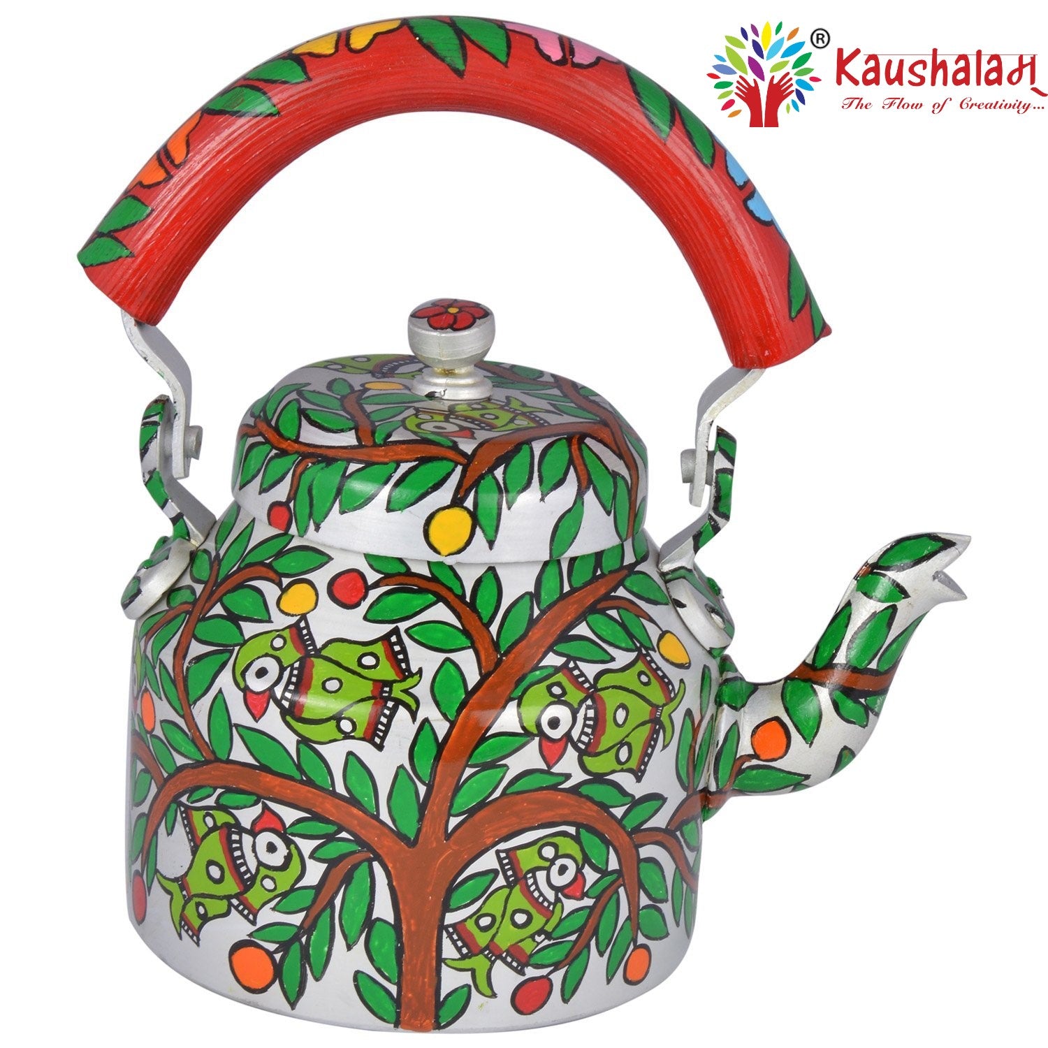 Hand Painted Kettle : Parrots on the tree