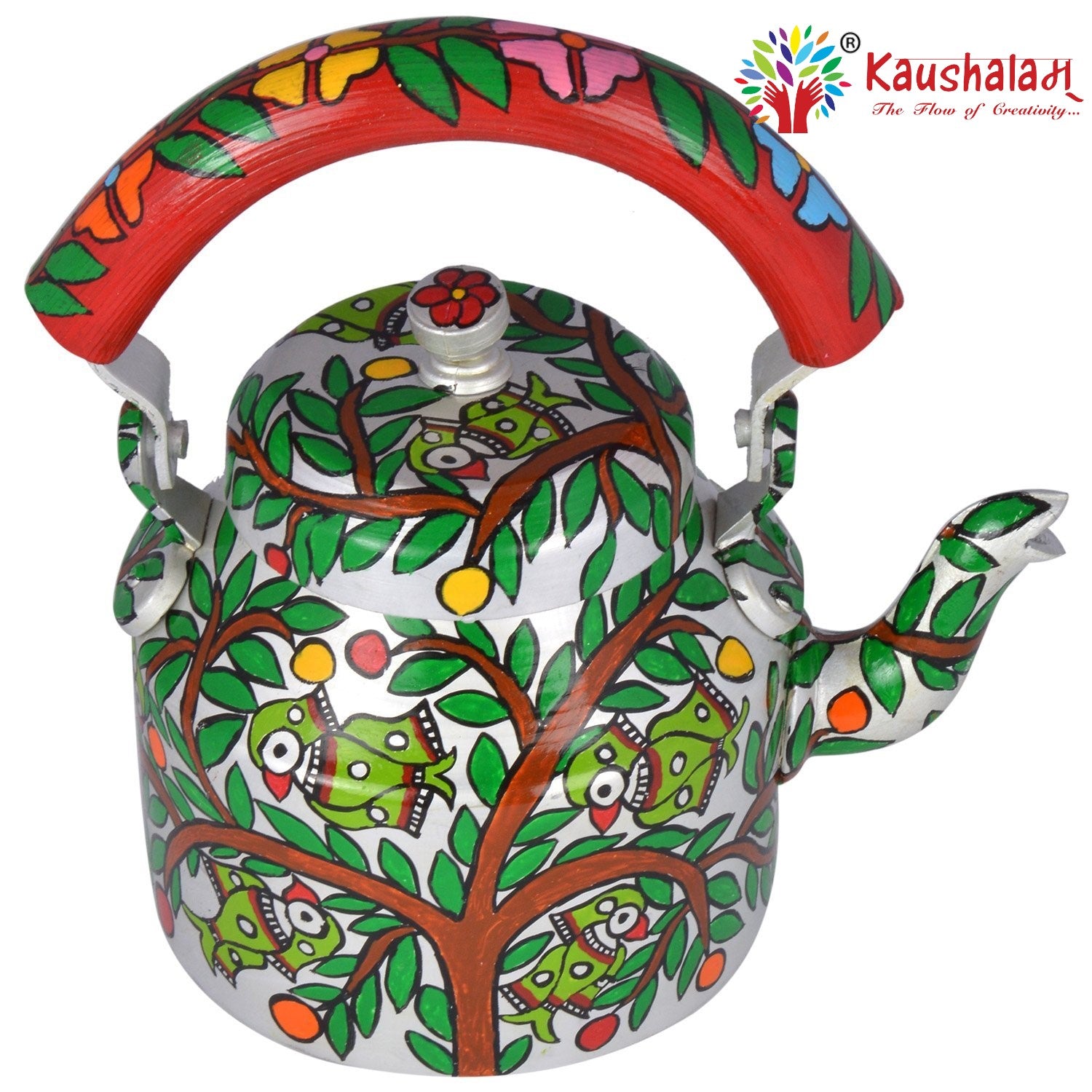 Hand Painted Kettle : Parrots on the tree