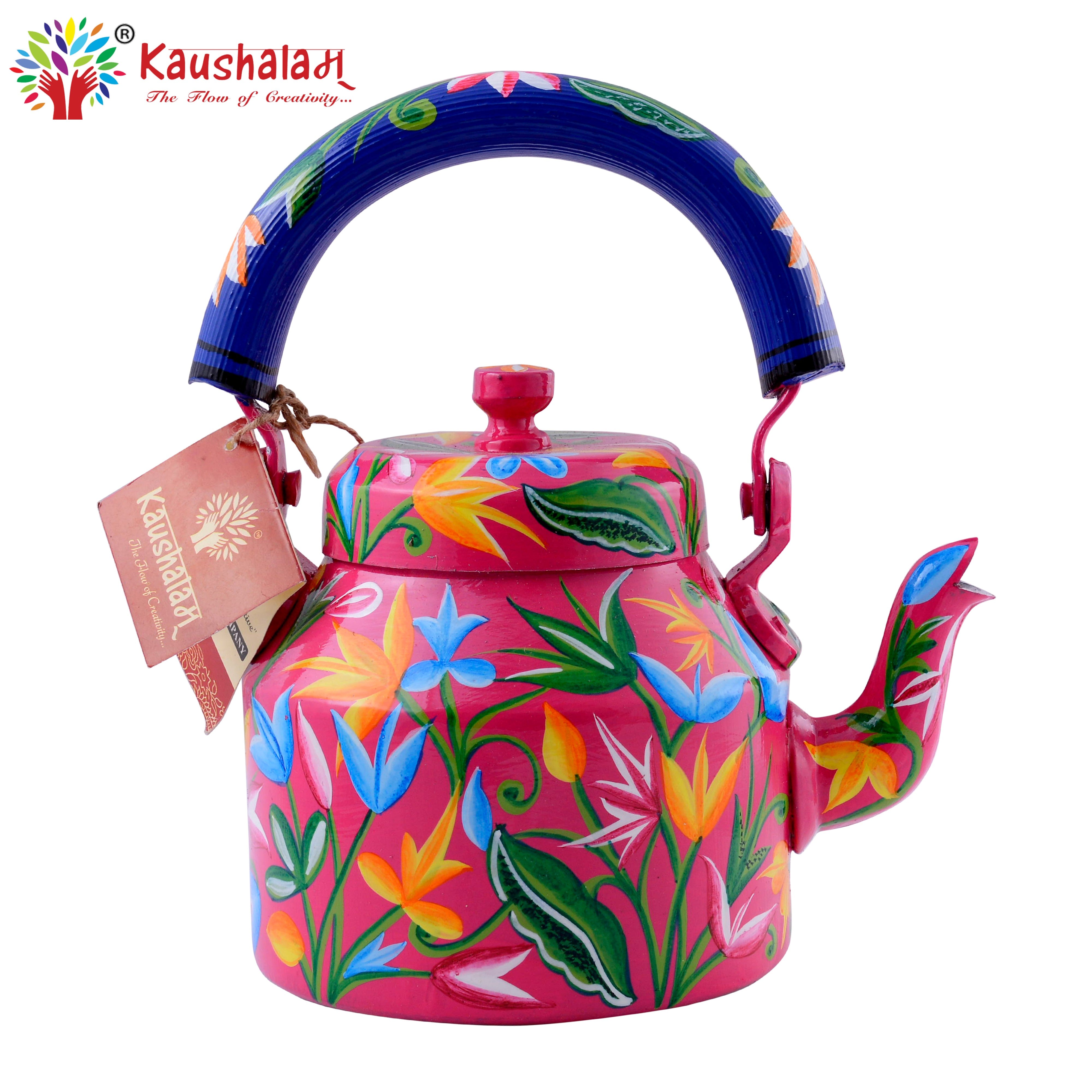 Hand Painted Tea Kettle : Floral Pink