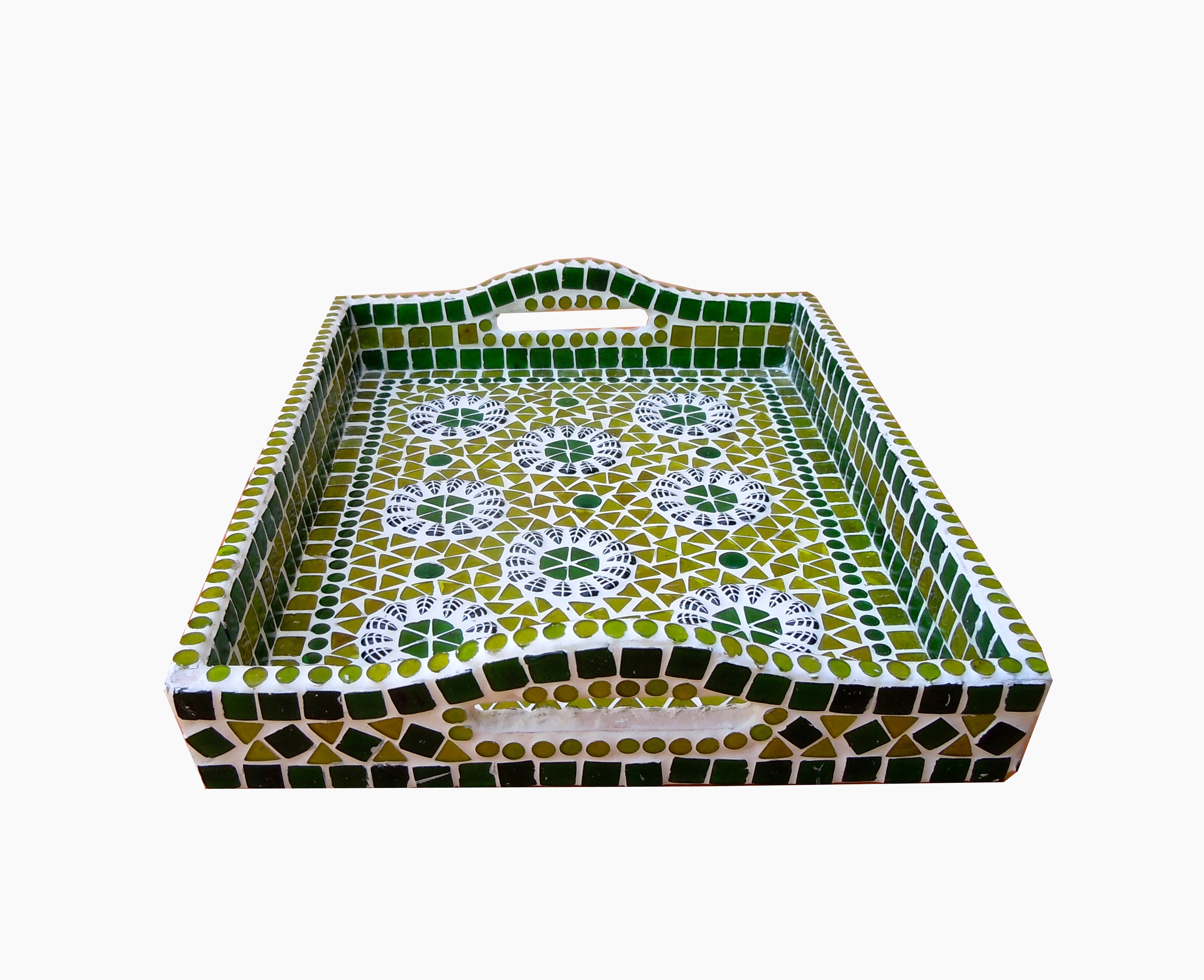 Kaushalam Mosaic art serving tray: Green