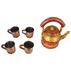 Hand painted tea kettle with 4 cups : Golden glow III