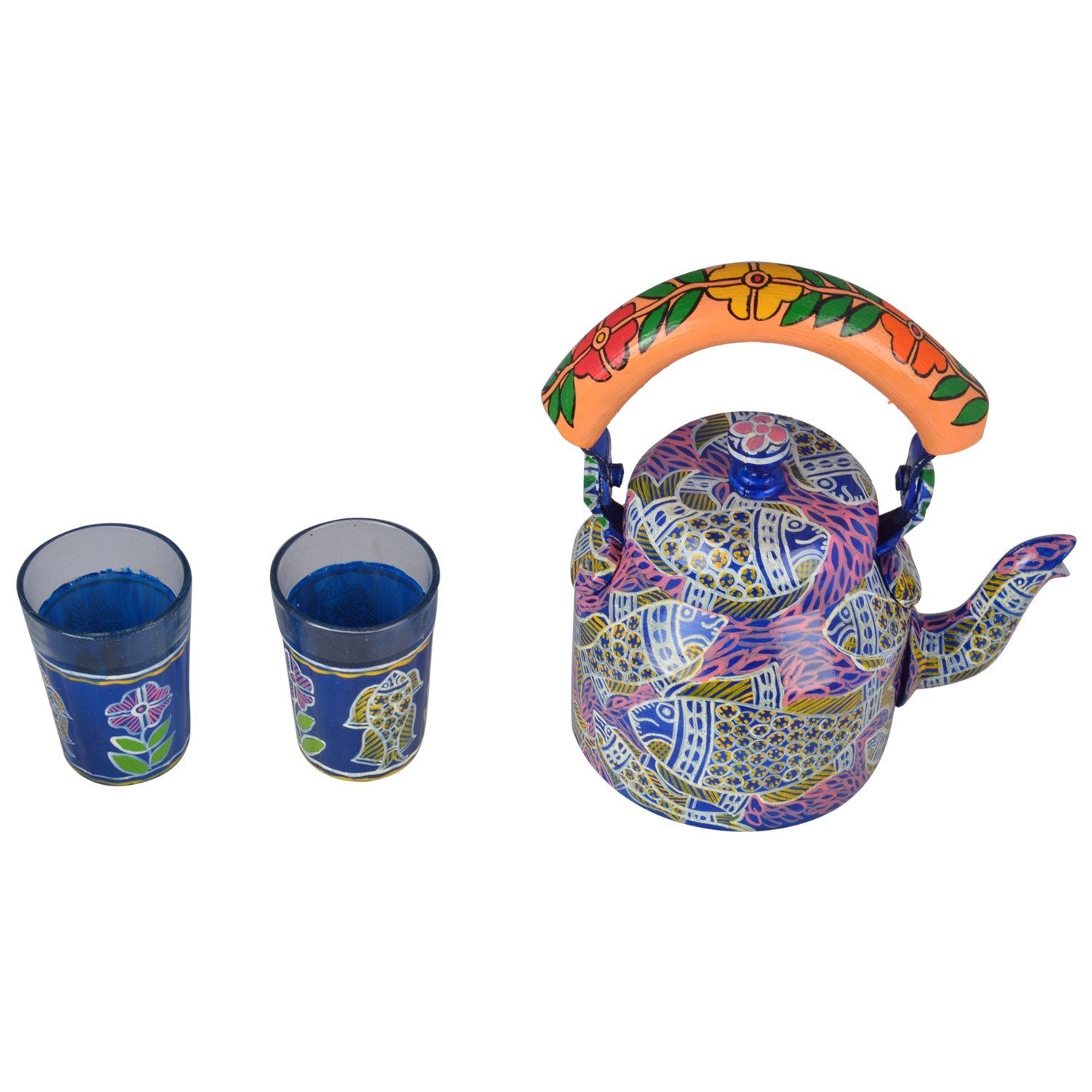 Tea Set For Two - Tea kettle with Two Tea Glasses: Fishomenia II