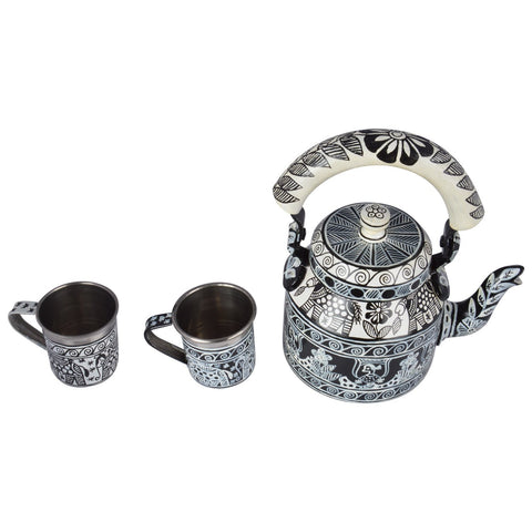 Tea Kettle and Two Steel Tea cup s: Tango Tea Time Tea set Black & White