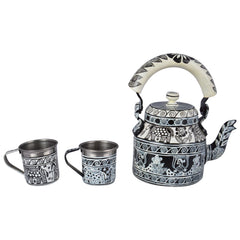 Tea Kettle and Two Steel Tea cup s: Tango Tea Time Tea set Black & White