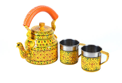 Tea Kettle With Two Tea cups :  Sunshine Hand Painted Tea Set