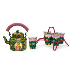 Kaushalam Tea Kettle with six glasses and stand: King & Queen