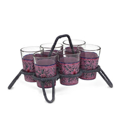 Kaushalam Tea Kettle with six glasses and stand: Pink Passion