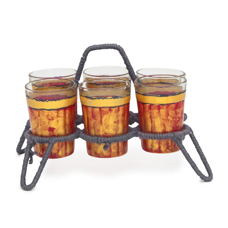 Tea set  with Six Tea Glasses & Holder : Antiqua Fiery Red