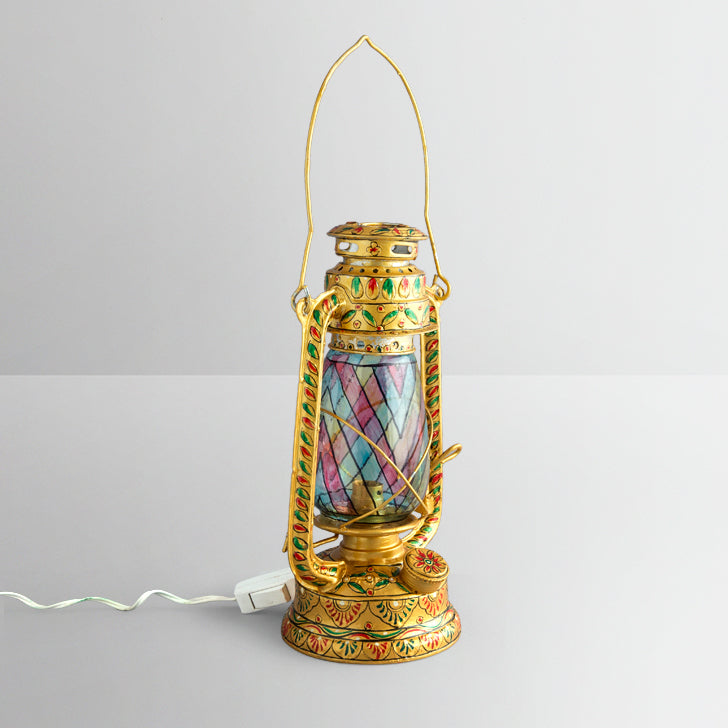 Hand Painted Hurrican Lantern with Bulb : Golden