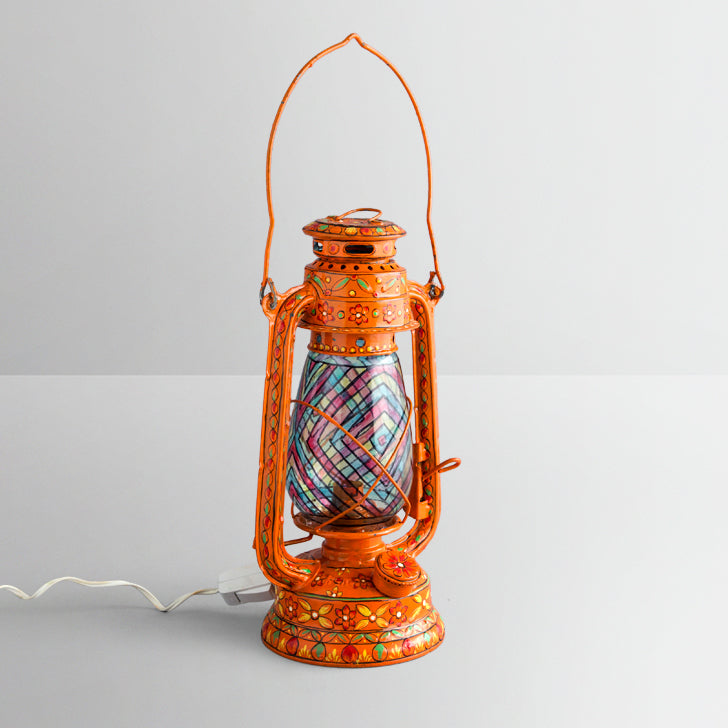 Hand Painted Hurrican Lantern with Bulb : Orange