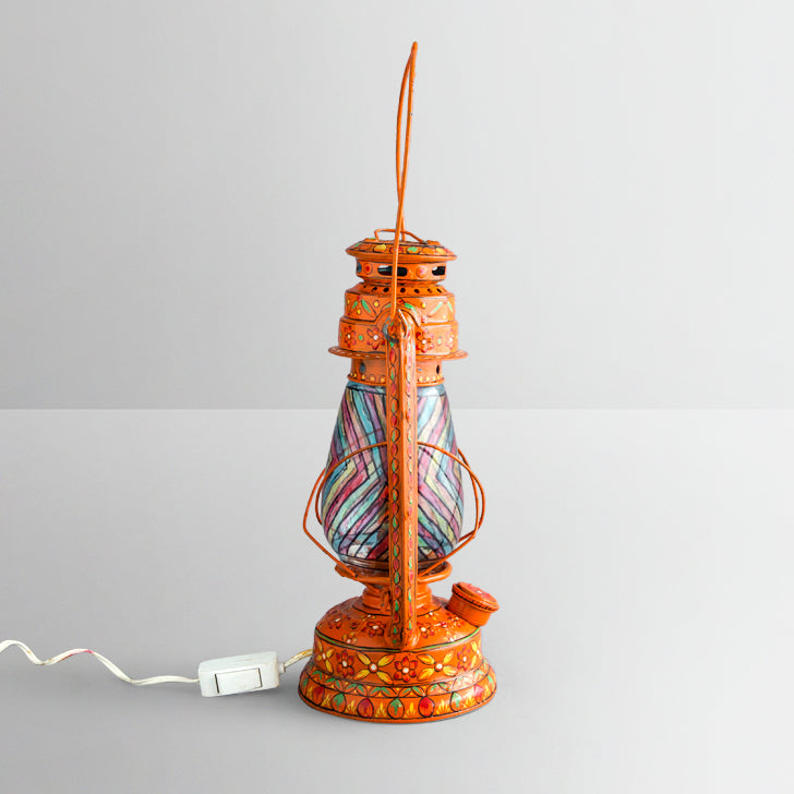 Hand Painted Hurrican Lantern with Bulb : Orange