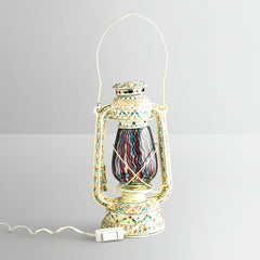 Hand Painted Hurrican Lantern with Bulb : White